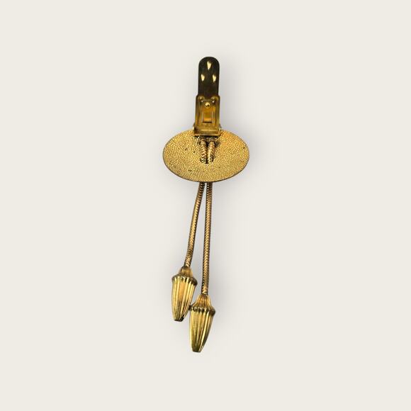 Fur Clip 1930s Gold-Tone Double Tassel  – Art Deco Era Vintage Jewelry - Picture 7 of 10